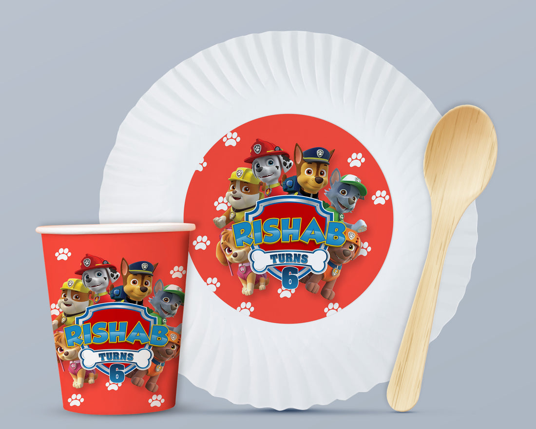 Paw Patrol Theme Party Cups and Plates Combo
