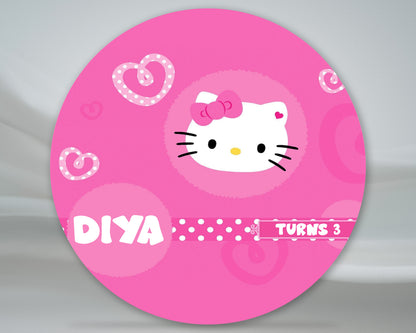 Hello Kitty Theme with Baby Name Round Backdrop - image 2 of 4 | Party Supplies India