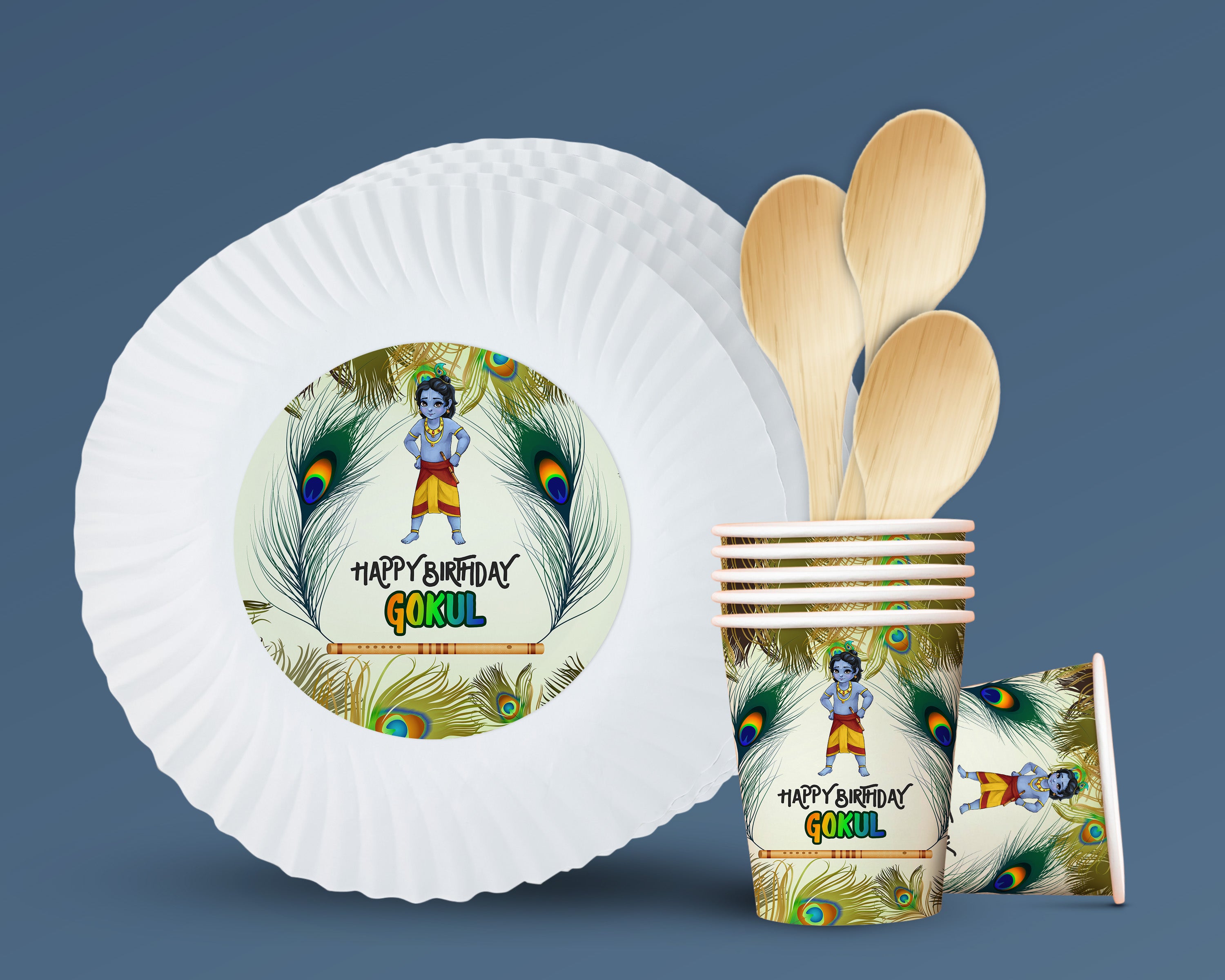 Little Krishna Theme Party Cups and Plates Combo
