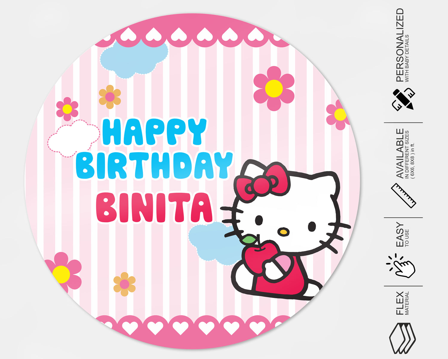 Hello Kitty Theme Customized Round Backdrop - image 4 of 5 | Party Supplies India