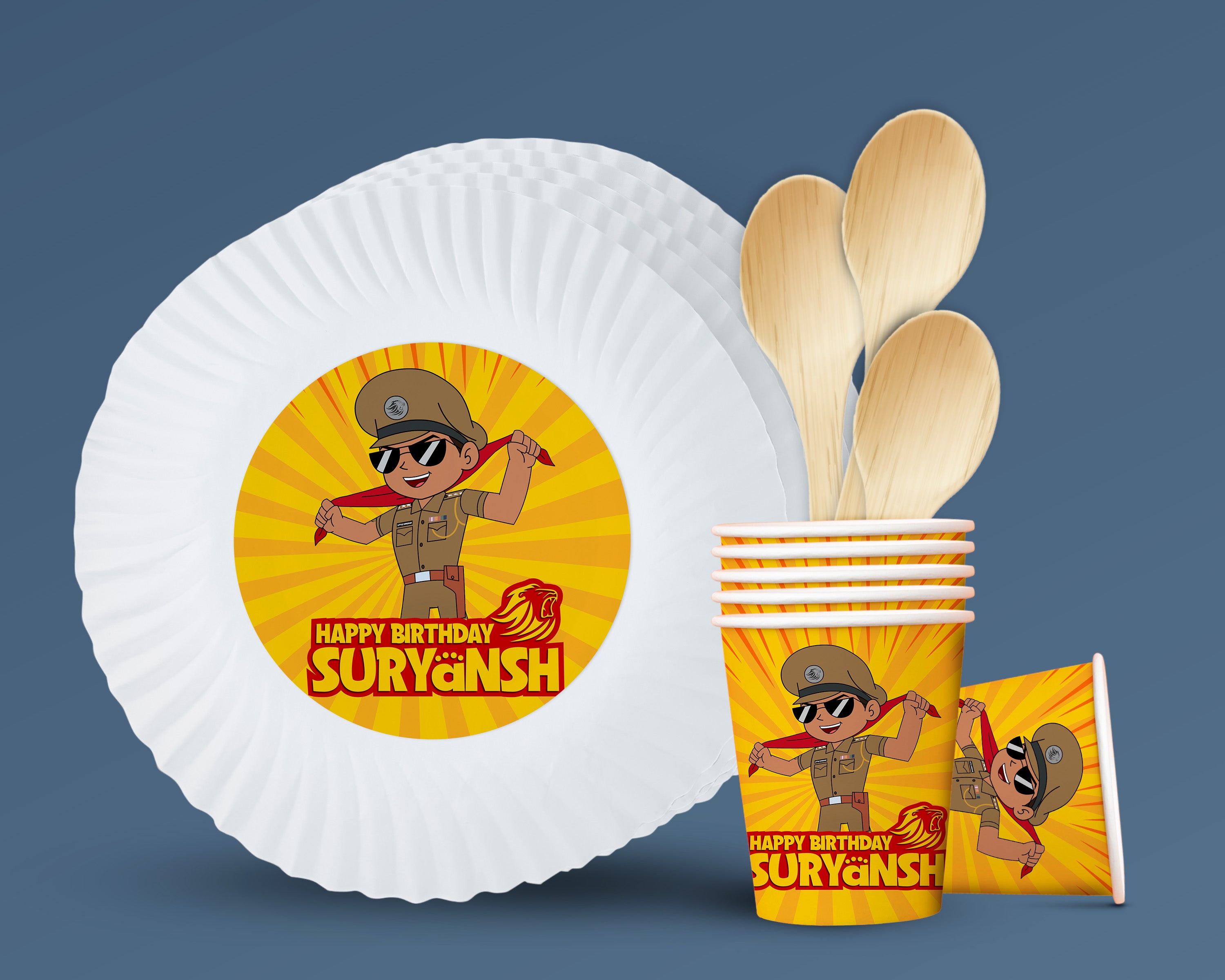 Little Singham Theme Party Cups and Plates Combo