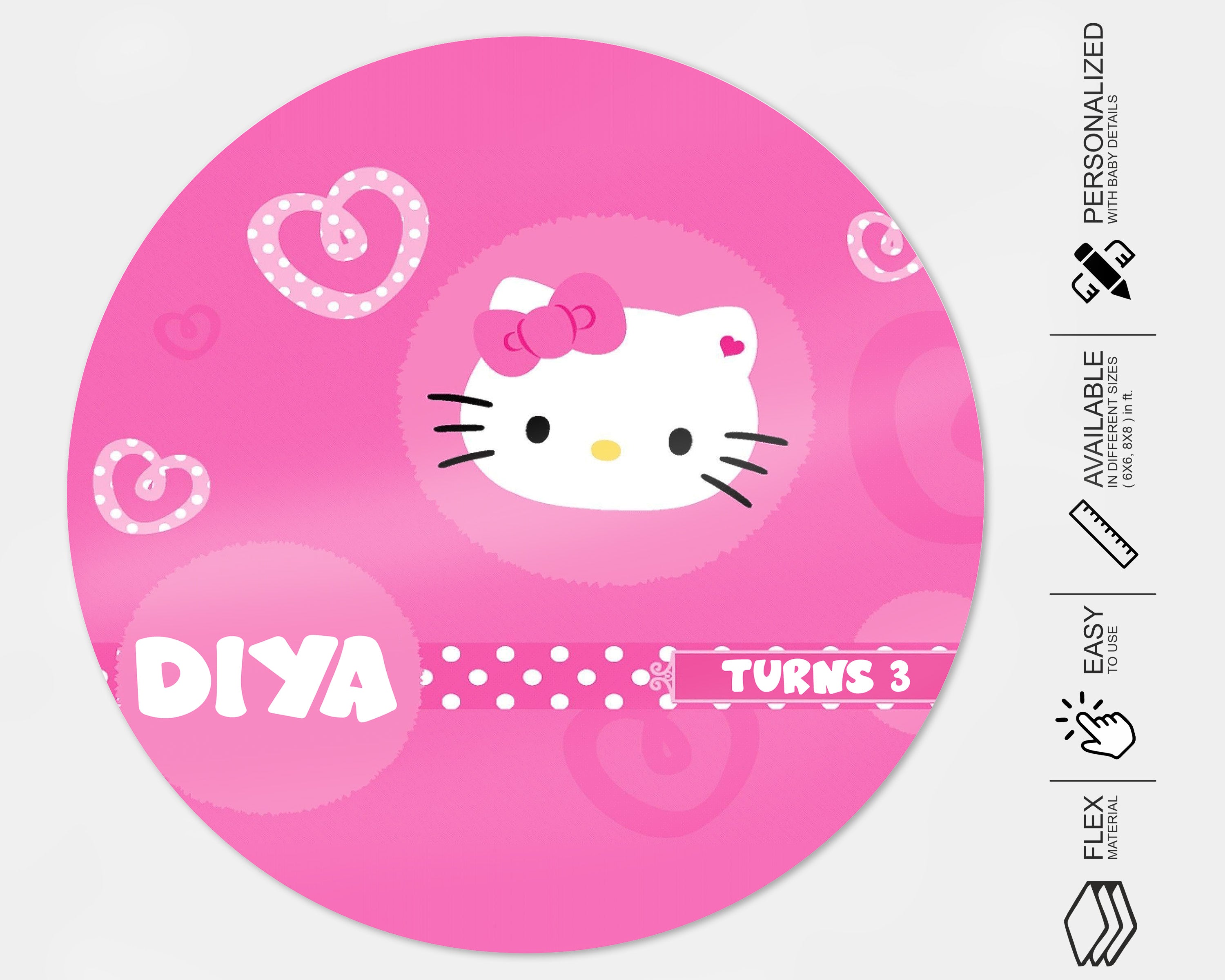 Hello Kitty Theme with Baby Name Round Backdrop - image 4 of 4 | Party Supplies India