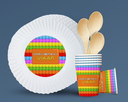 Pop It Theme Party Cups and Plates Combo