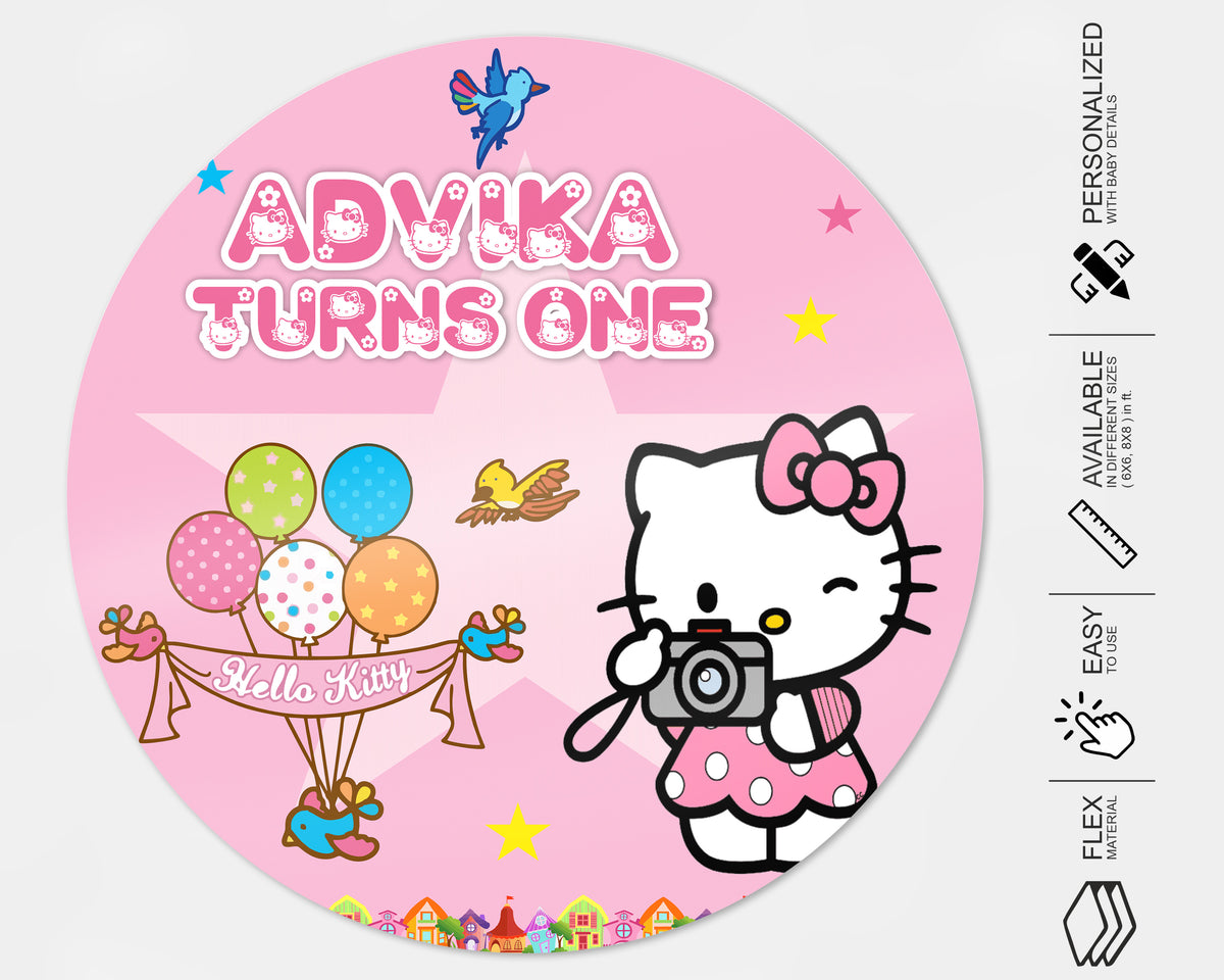Hello Kitty Theme Round Backdrop | Birthday party decorations – Party ...
