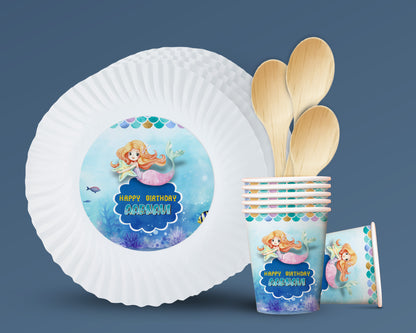 Mermaid Theme Party Cups and Plates Combo