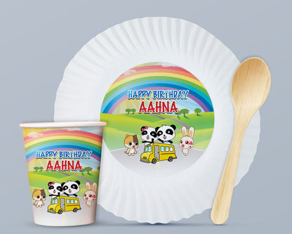 Baby Bus Theme Party Cups and Plates Combo