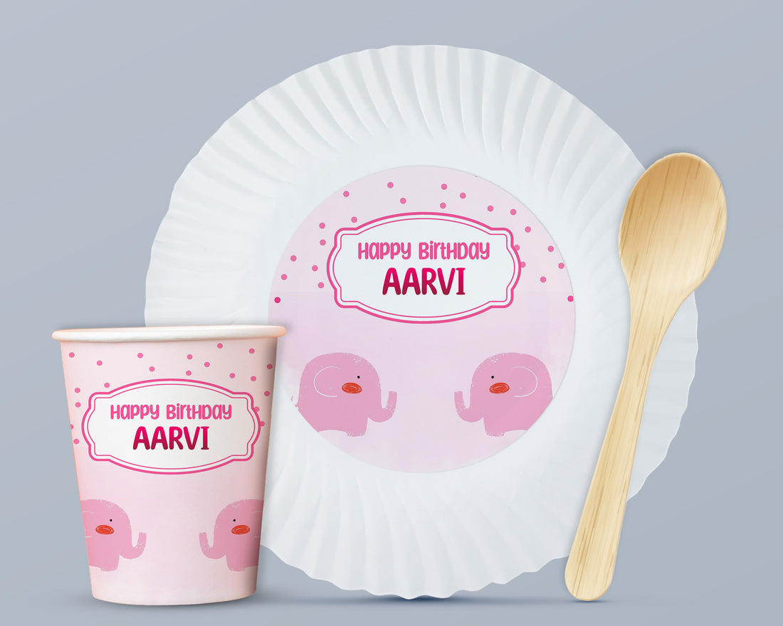 PSI Pink Elephant Theme Party Cups and Plates Combo