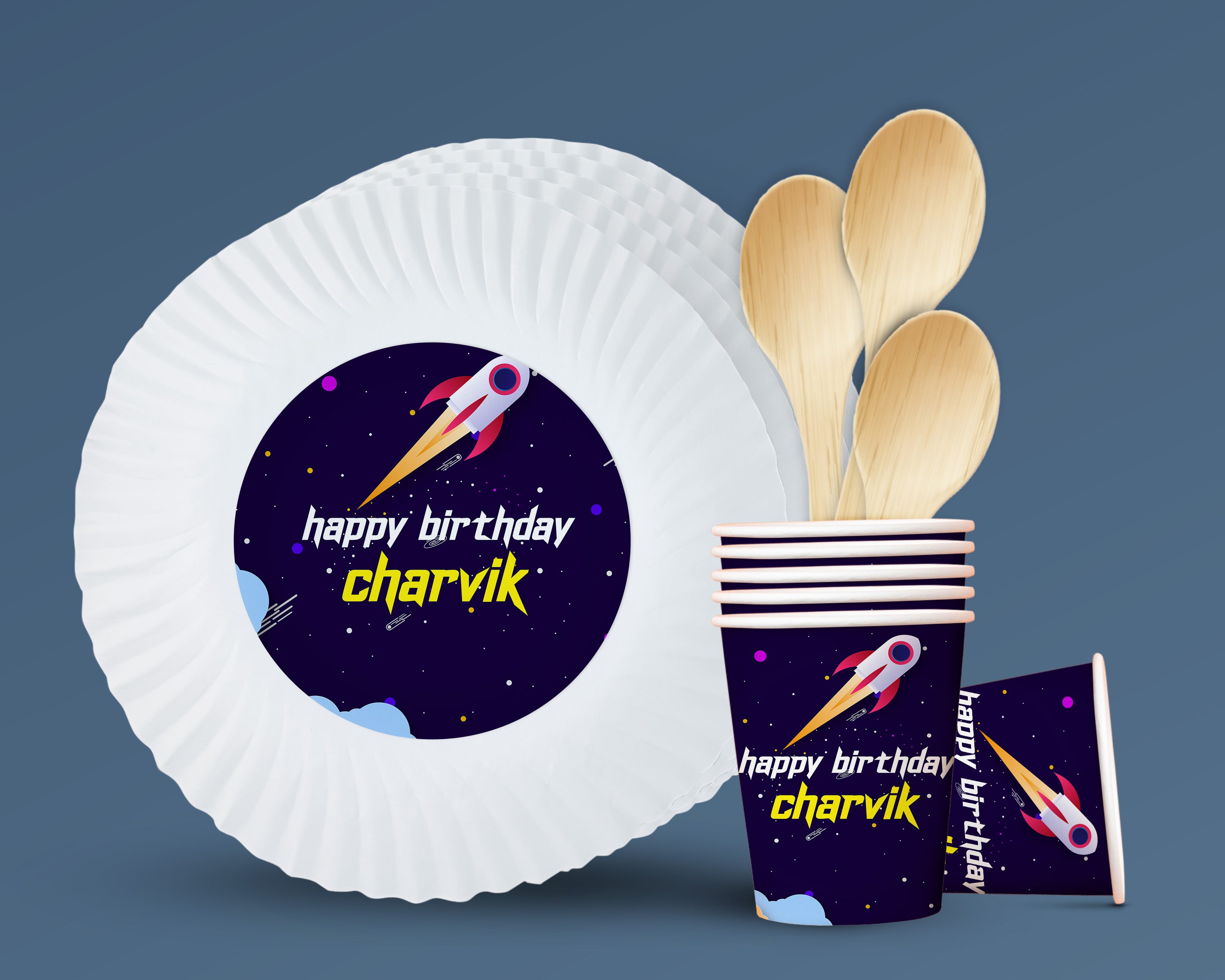 Space Theme Party Cups and Plates Combo