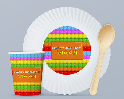 Pop It Theme Party Cups and Plates Combo