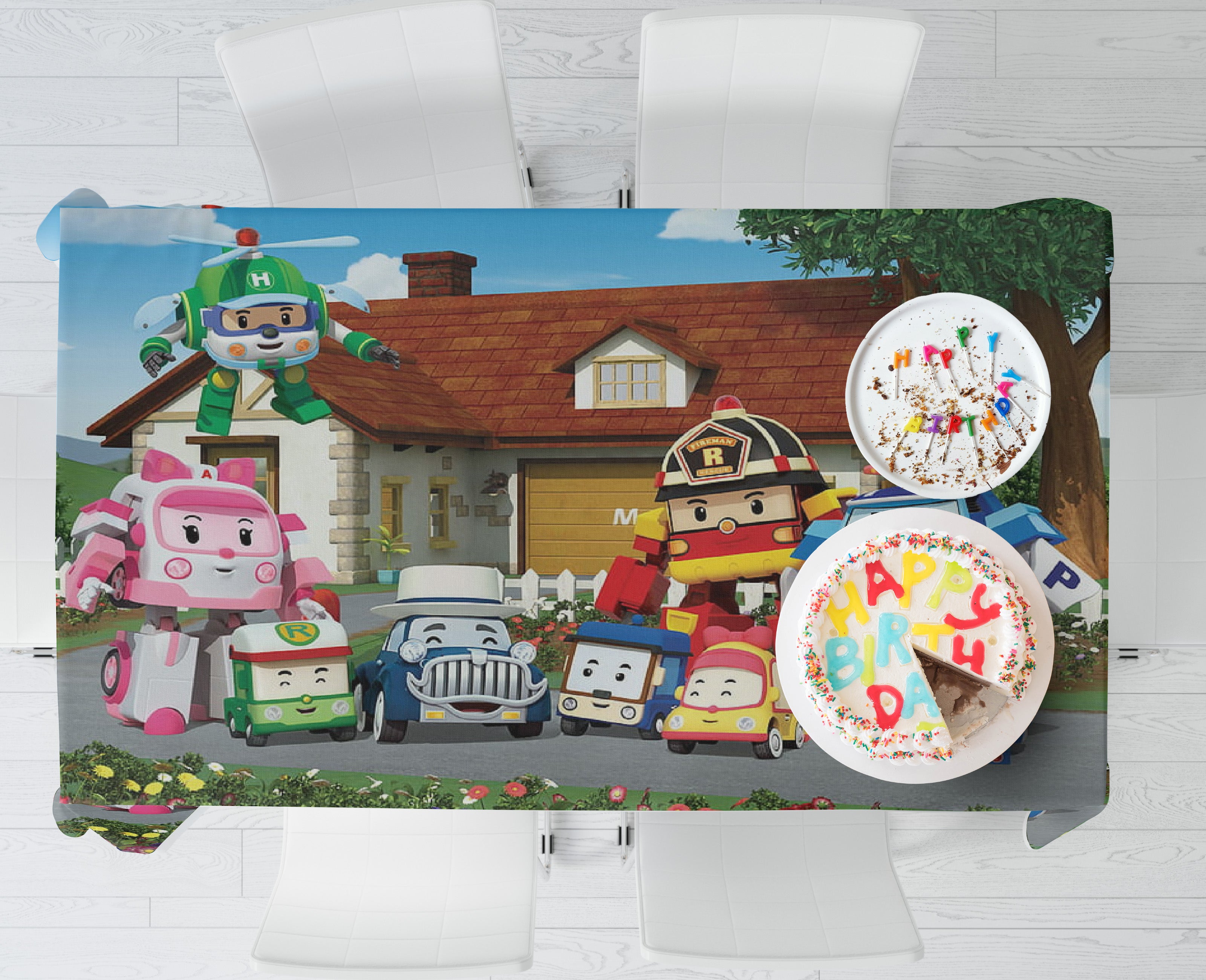 Robo Poli Theme Cake Tablecover