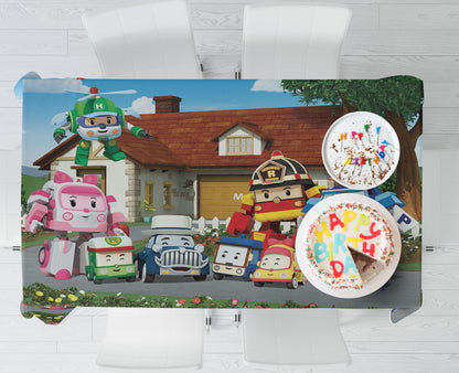 Robo Poli Theme Cake Tablecover