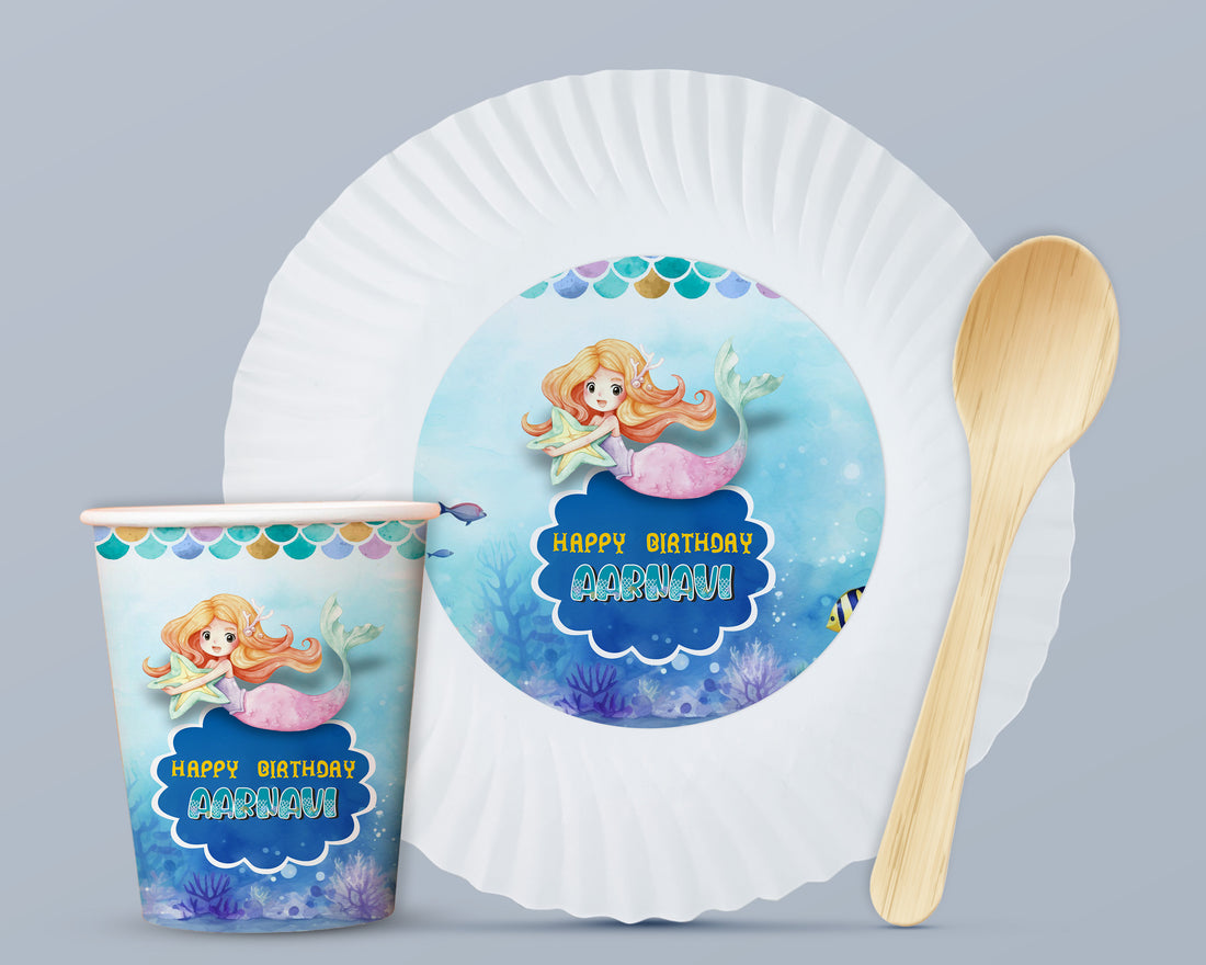 Mermaid Theme Party Cups and Plates Combo