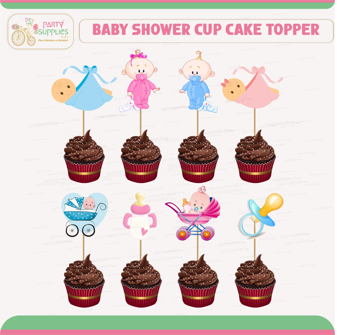 Baby Shower Theme Cup Cake Topper