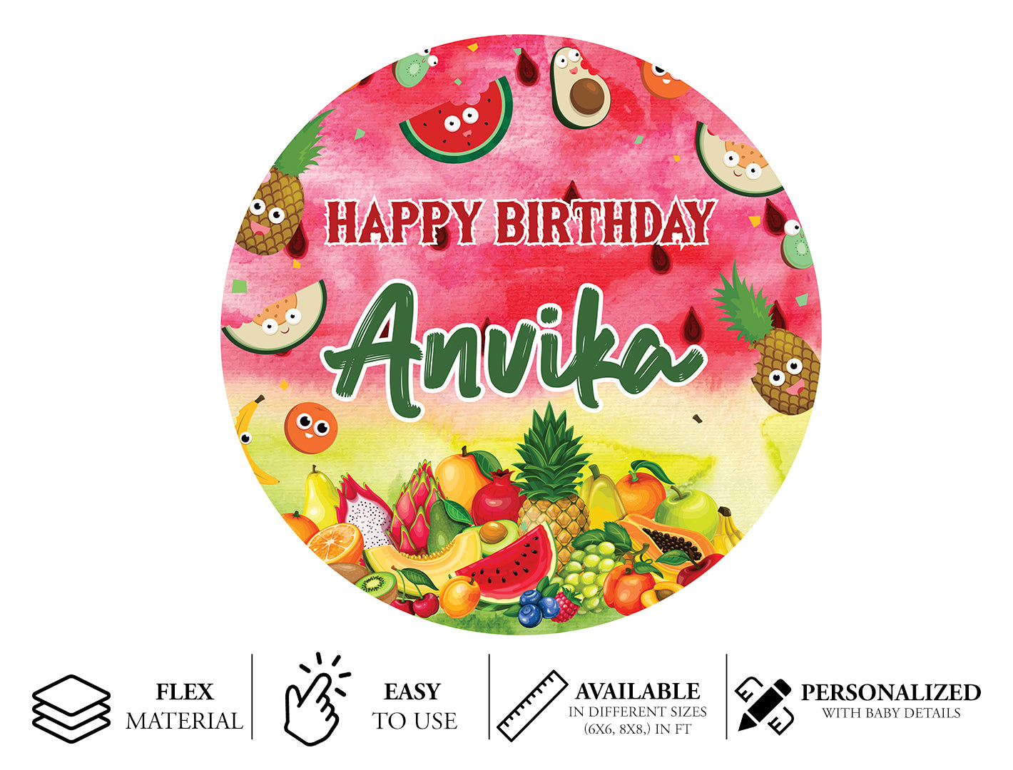 Fruits Theme Fruity Fiesta Round Backdrop