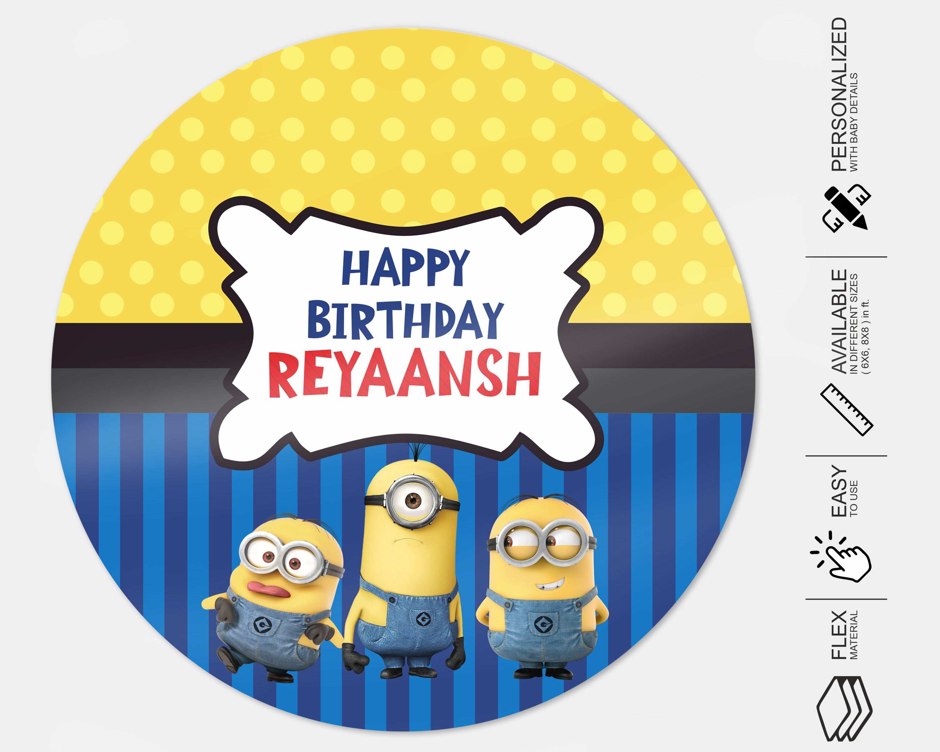 Minion Theme Personalized Round Backdrop - image 4 of 5 | Party Supplies India