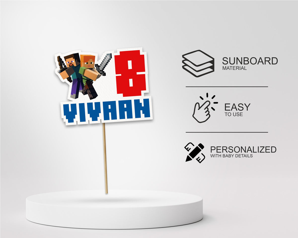 Minecraft Theme Cake Topper