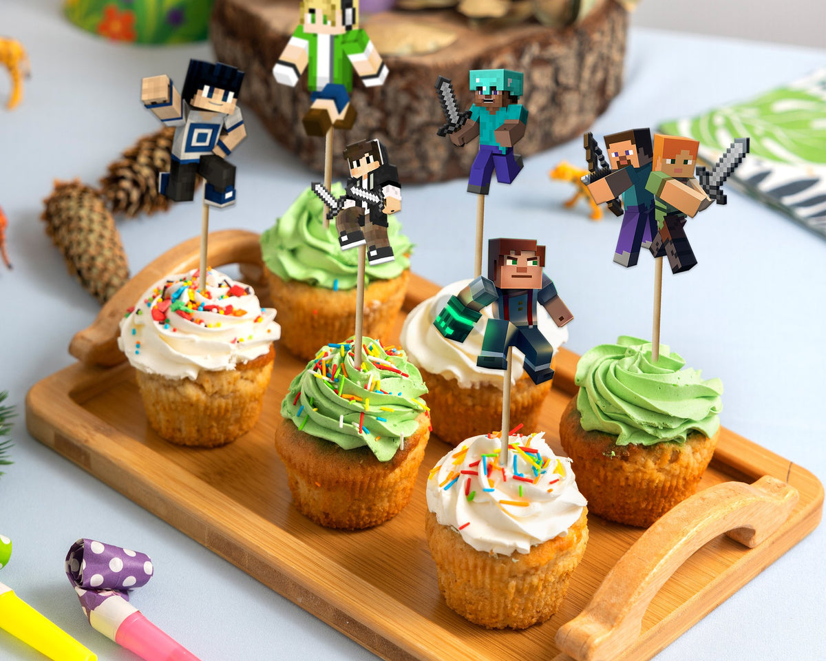 Minecraft Theme Cup Cake Topper