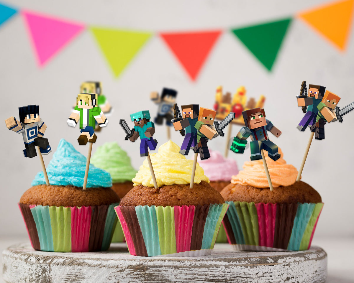 Minecraft Theme Cup Cake Topper