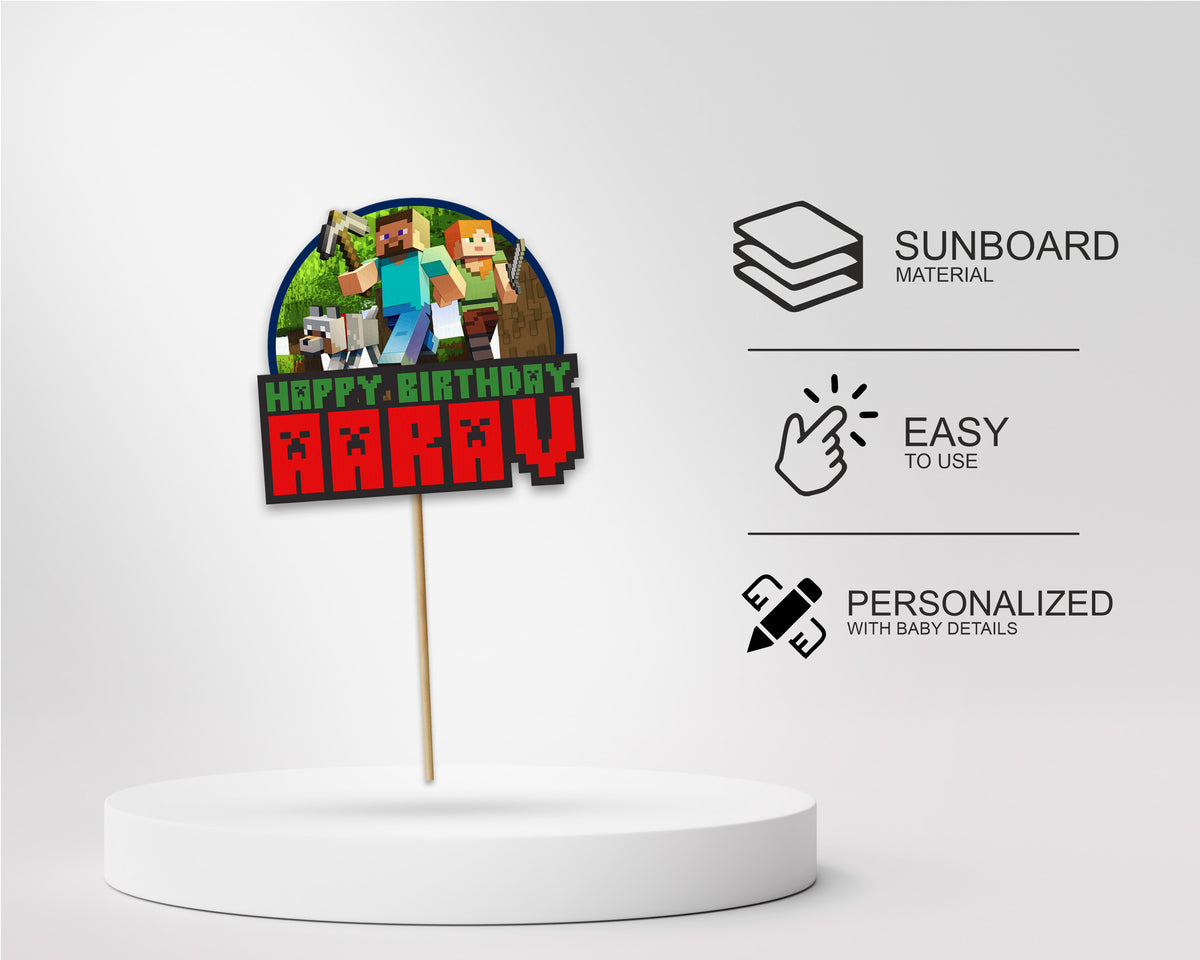 Minecraft Theme Customized Cake Topper