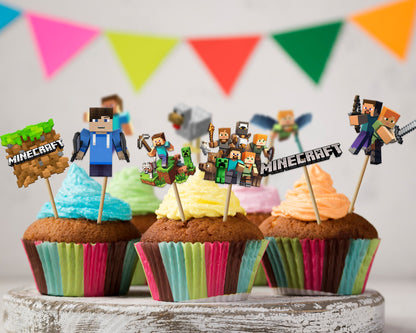 Minecraft Theme Customized Cup Cake Topper