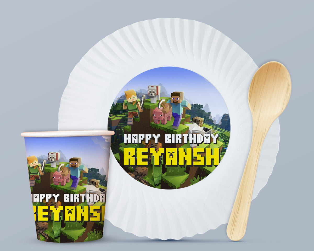 Minecraft Theme Party Cups and Plates Combo