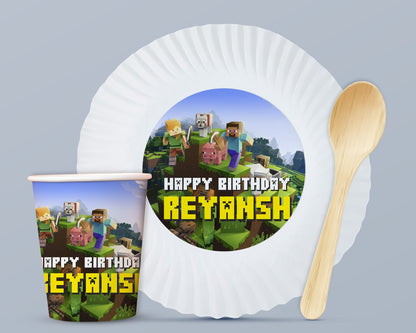 Minecraft Theme Party Cups and Plates Combo