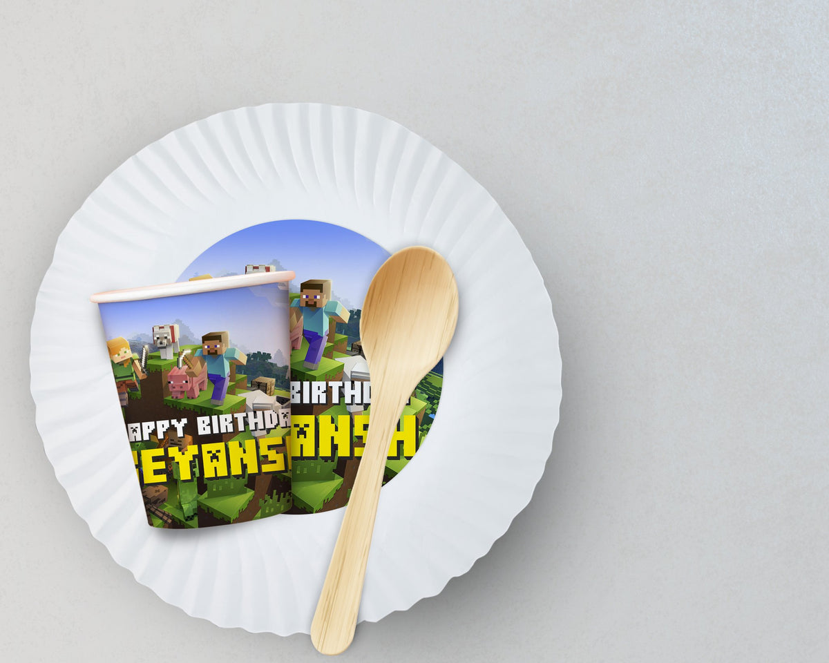 Minecraft Theme Party Cups and Plates Combo
