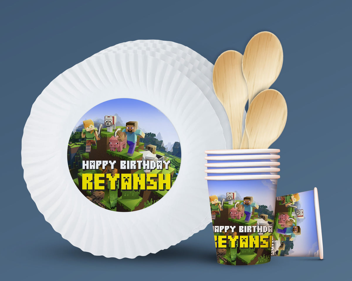 Minecraft Theme Party Cups and Plates Combo