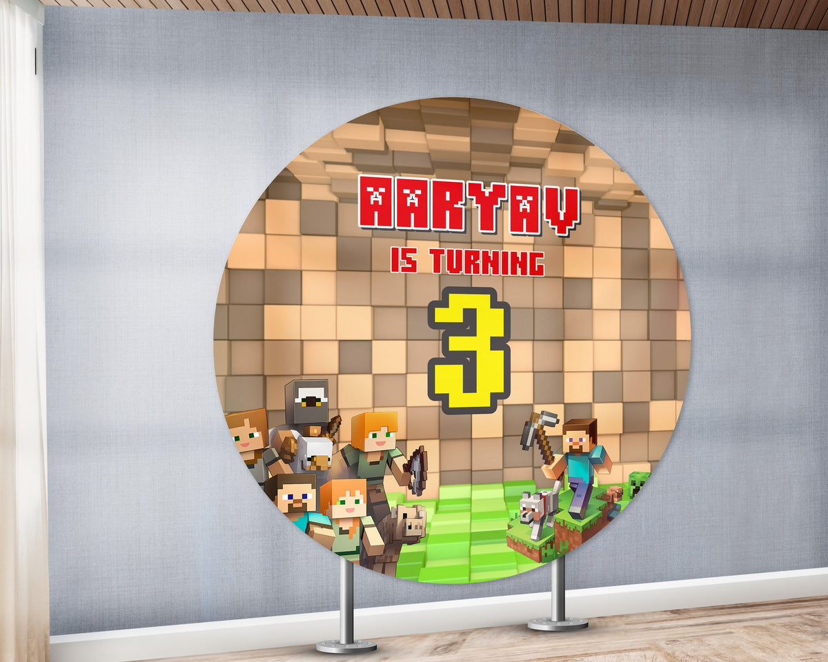 Minecraft Theme Personalized Round Backdrop