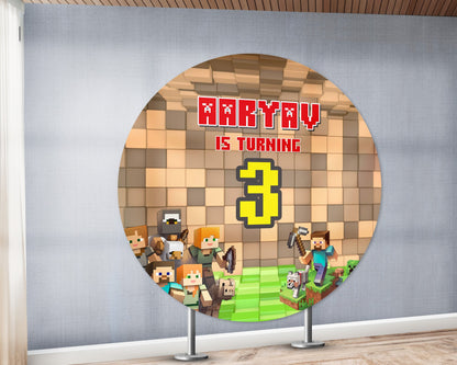 Minecraft Theme Personalized Round Backdrop