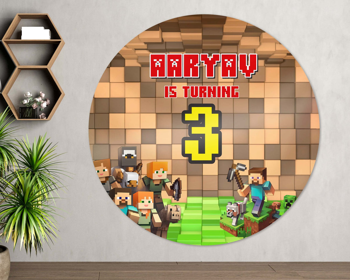Minecraft Theme Personalized Round Backdrop