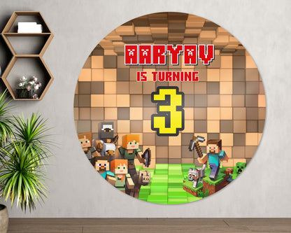 Minecraft Theme Personalized Round Backdrop