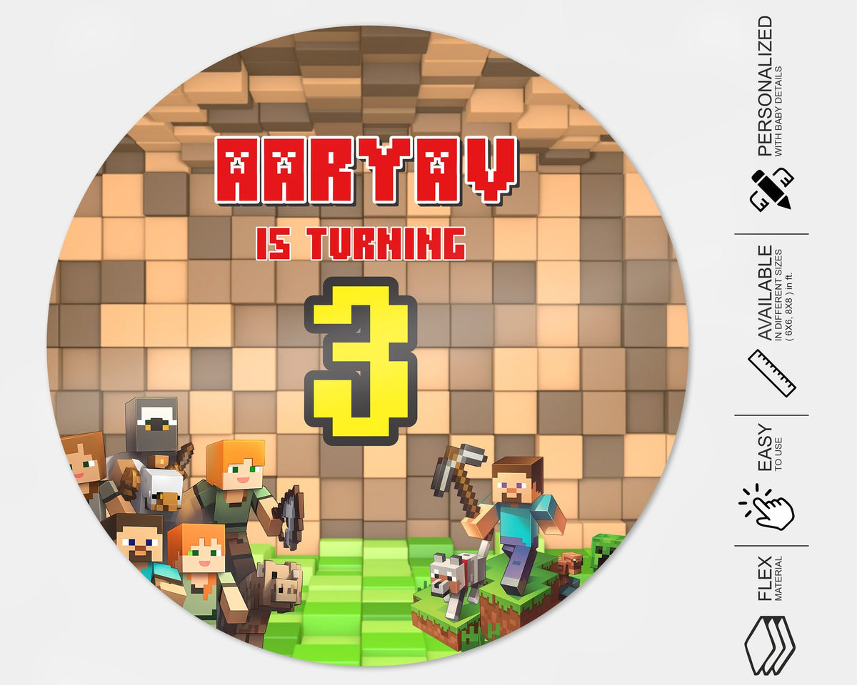 Minecraft Theme Personalized Round Backdrop