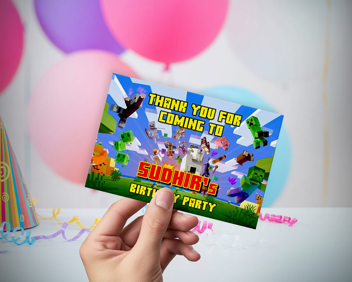 Minecraft Theme Thank You Card