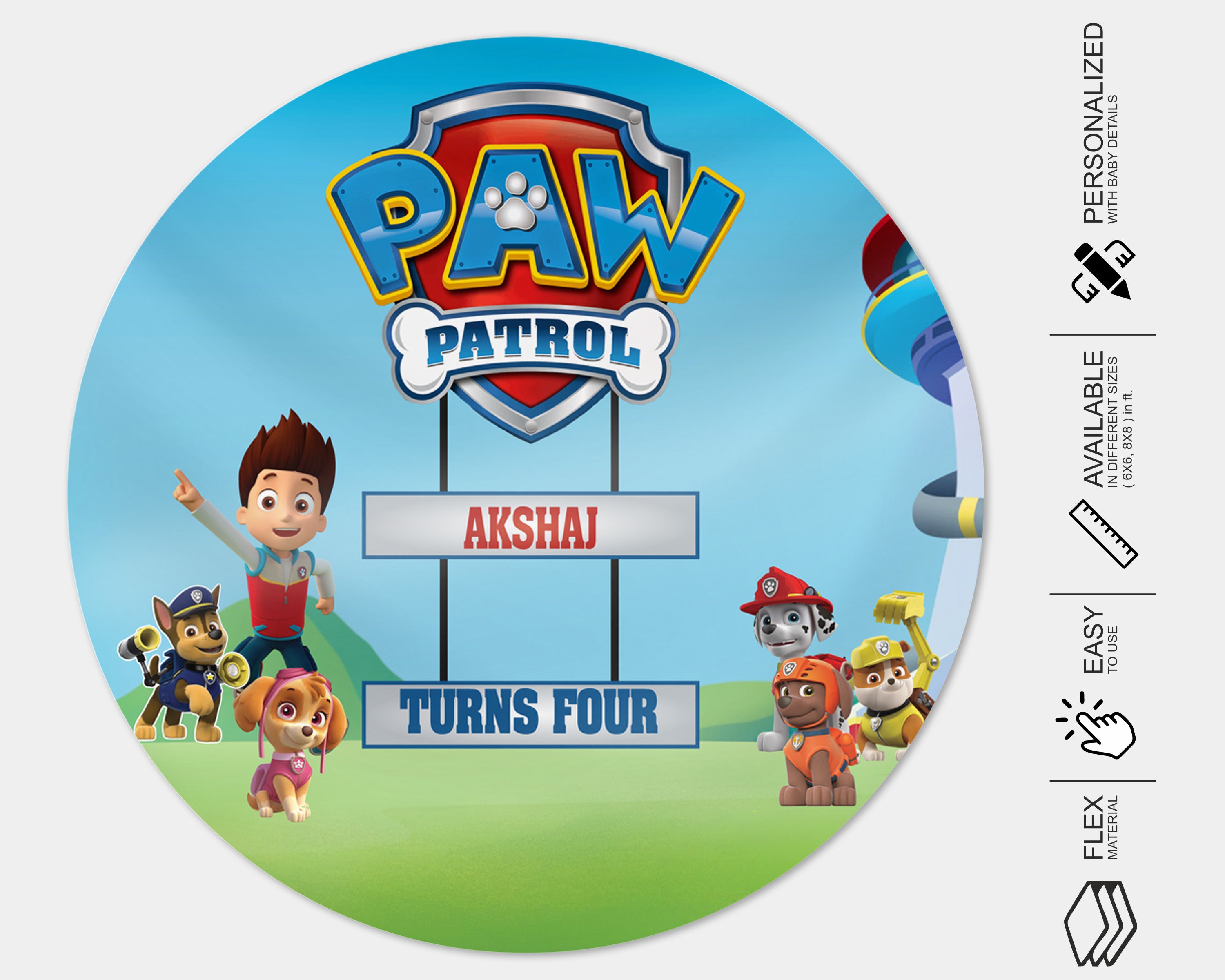 Paw Patrol Customized Round Backdrop