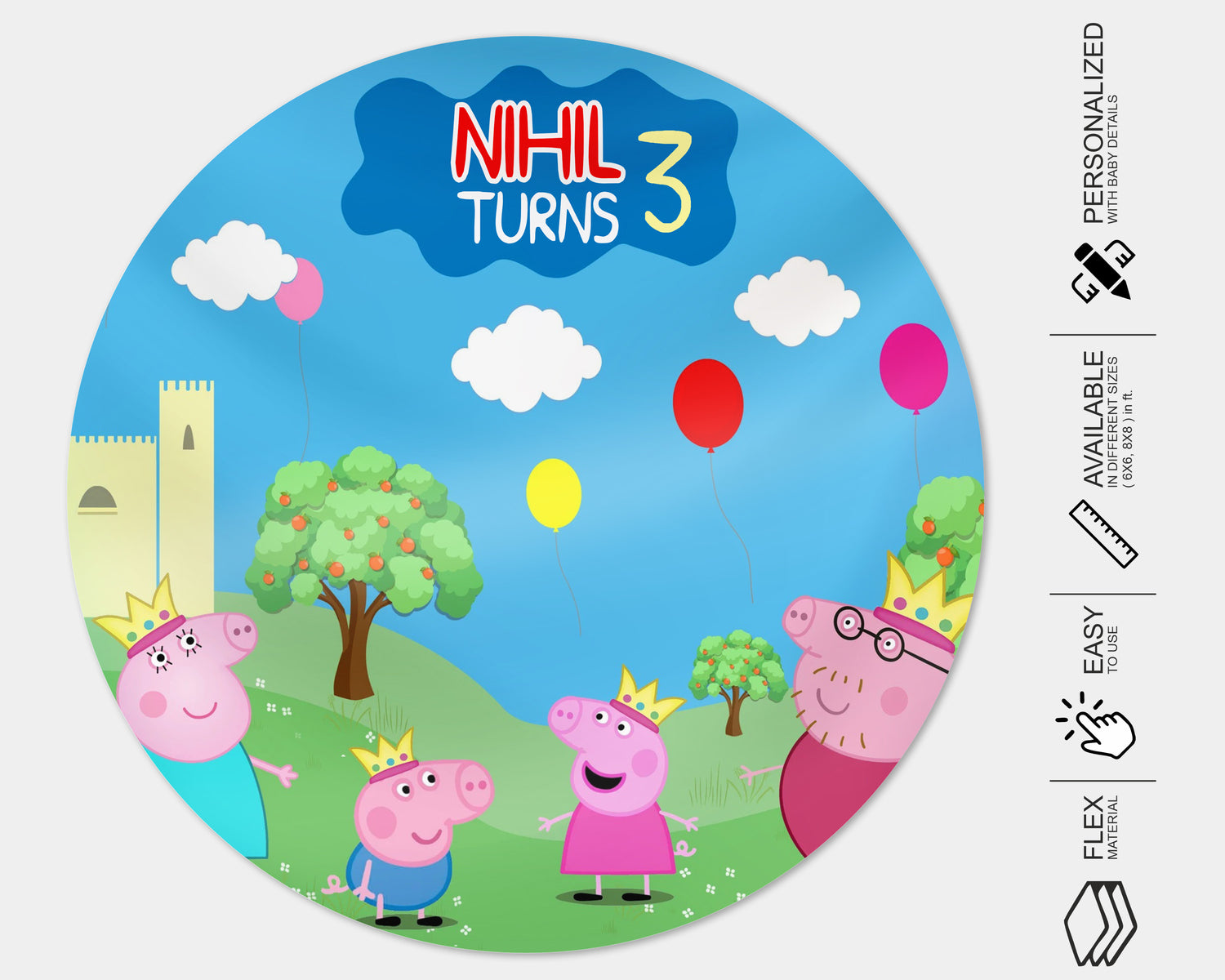 Peppa Pig Customized Round Backdrop - image 4 of 5 | Party Supplies India