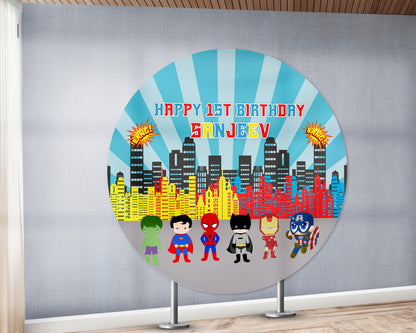 PSI Avengers Theme Personalized Round Backdrop