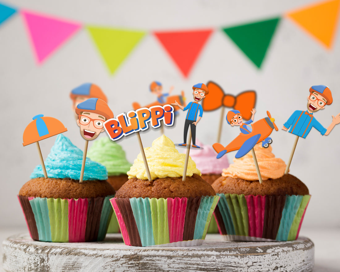 Blippi Theme Characters Cup Cake Topper