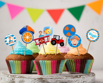 Blippi Theme Cup Cake Topper