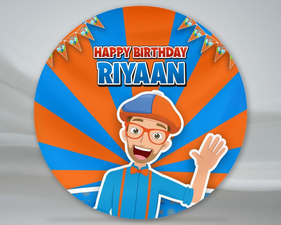 Blippi Theme Personlaized Round Backdrop