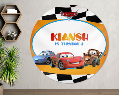 Car Theme Personalized Round Backdrop