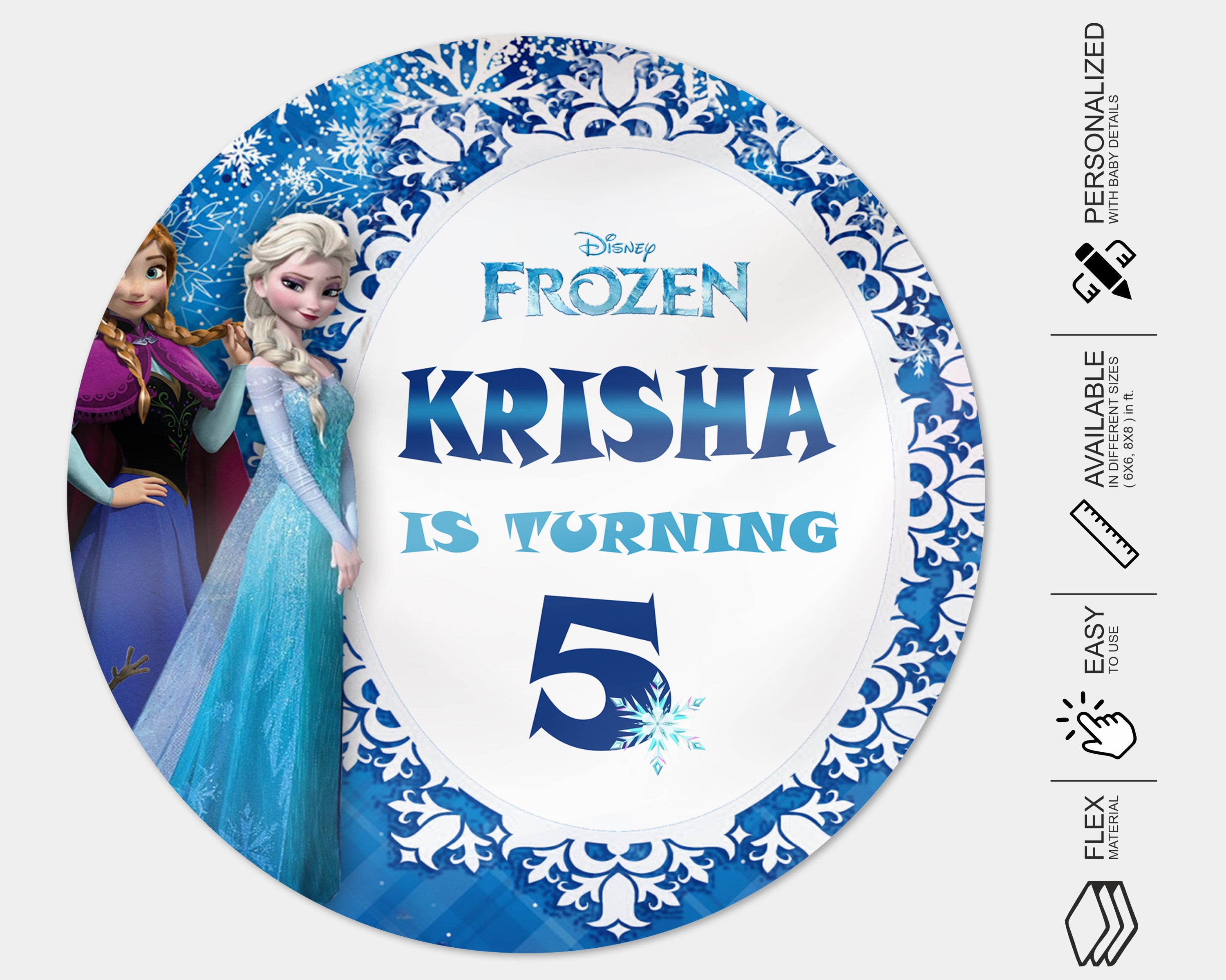 Frozen Theme Personalized Round Backdrop