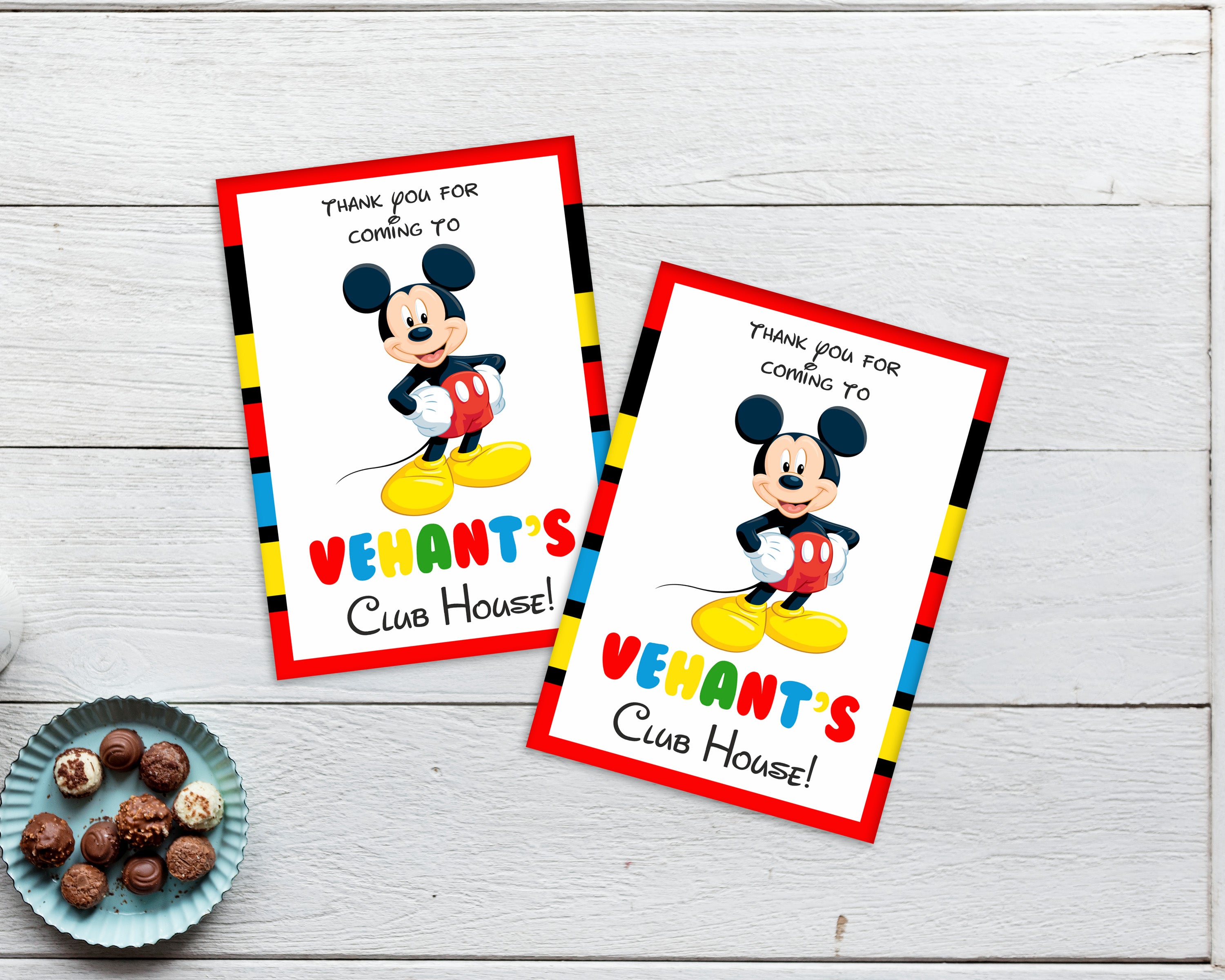 mickey mouse theme thank you card | birthday party decorations