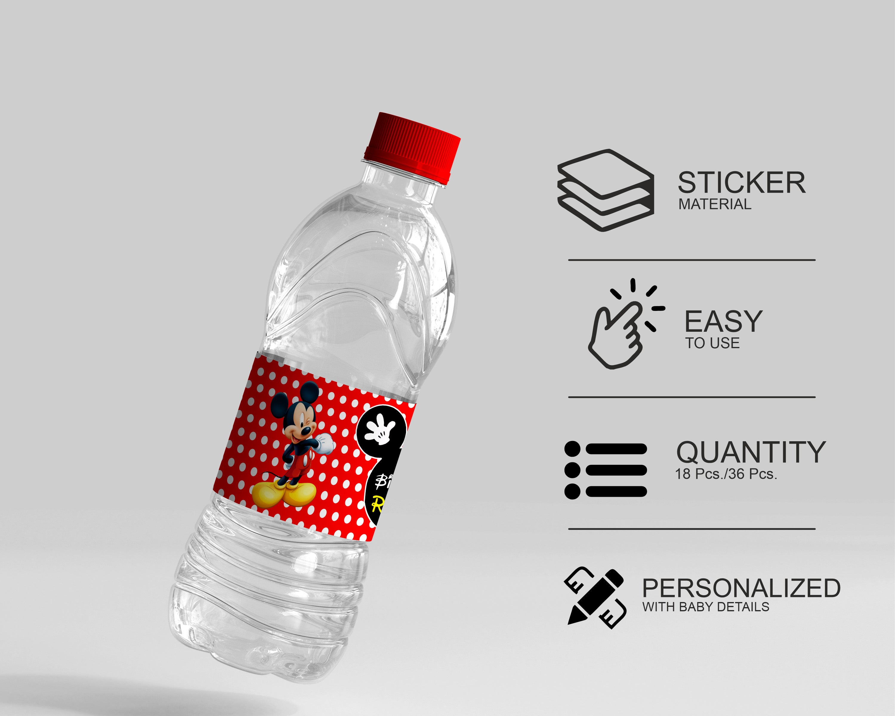 Mickey Mouse Theme Water Bottle Sticker