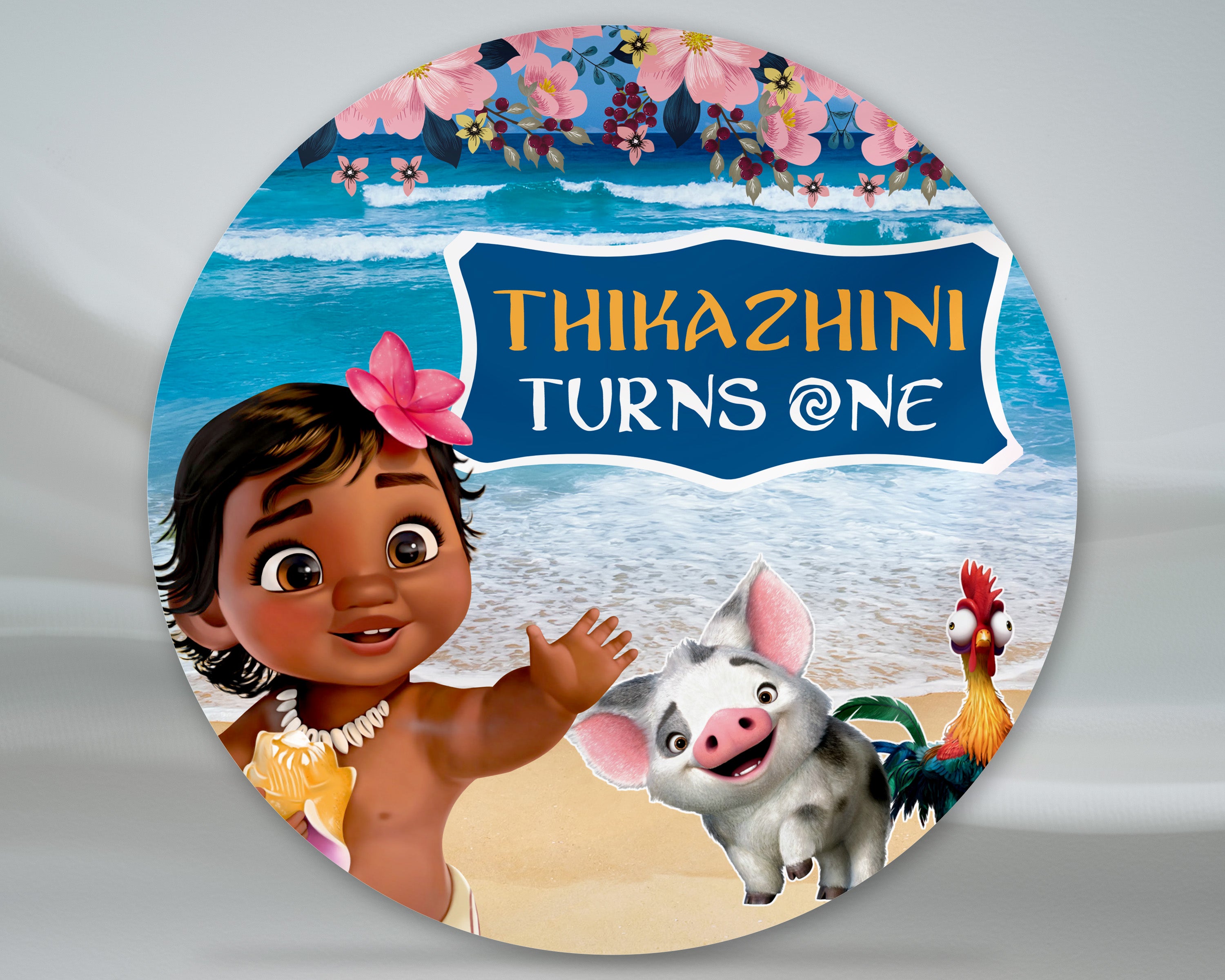 Moana Theme Personalized Round Backdrop