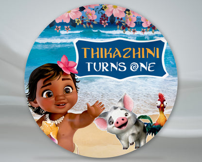 Moana Theme Personalized Round Backdrop
