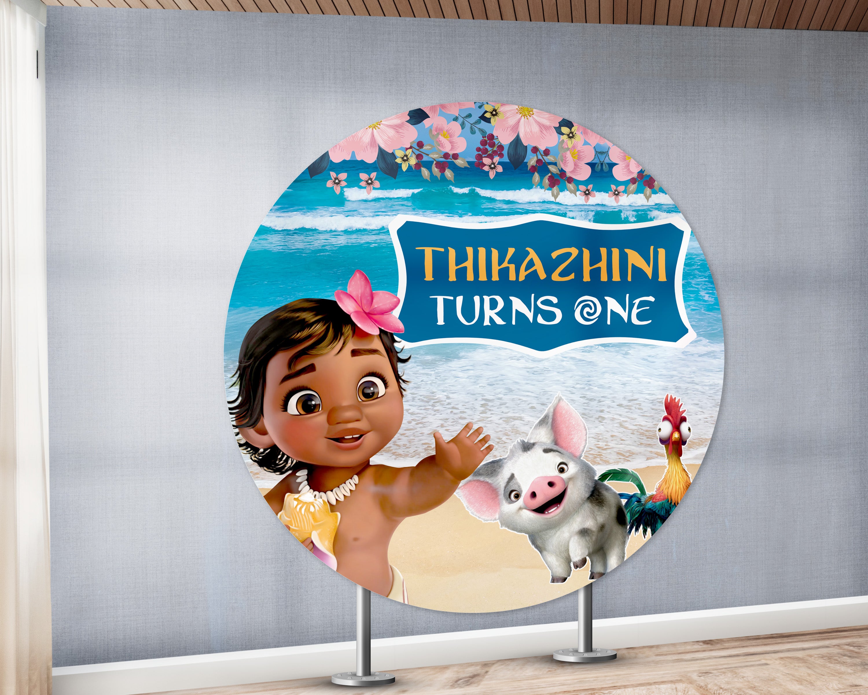 Moana Theme Personalized Round Backdrop
