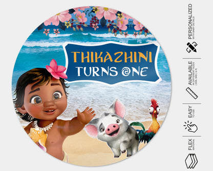 Moana Theme Personalized Round Backdrop