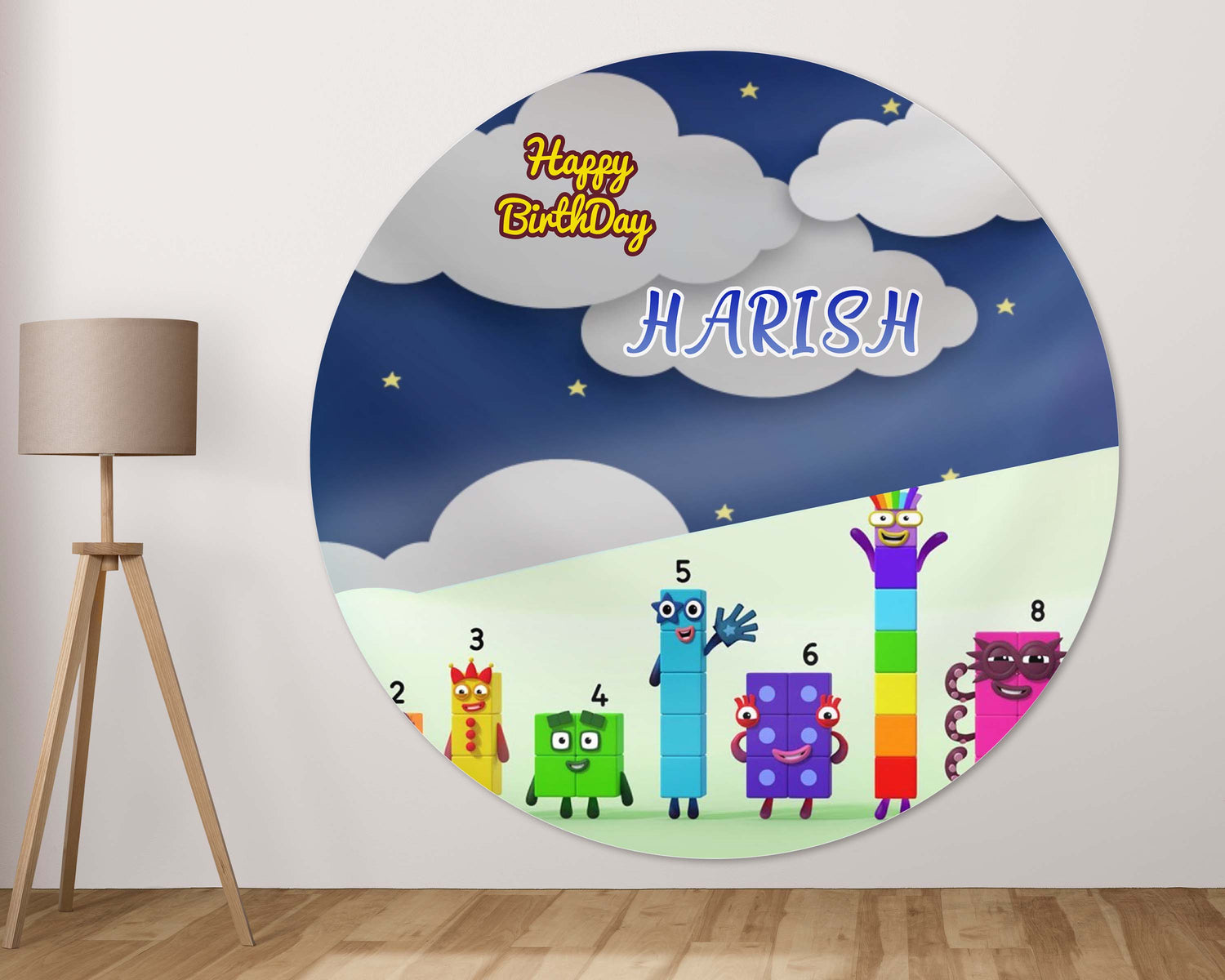 Number Blocks Theme Personalized Round Backdrop