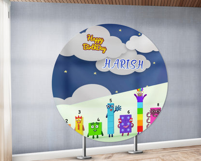 Number Blocks Theme Personalized Round Backdrop